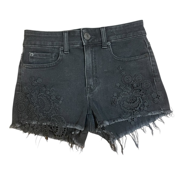 American Eagle Outfitters Pants - American Eagle Black Denim Floral Lace Shorts
